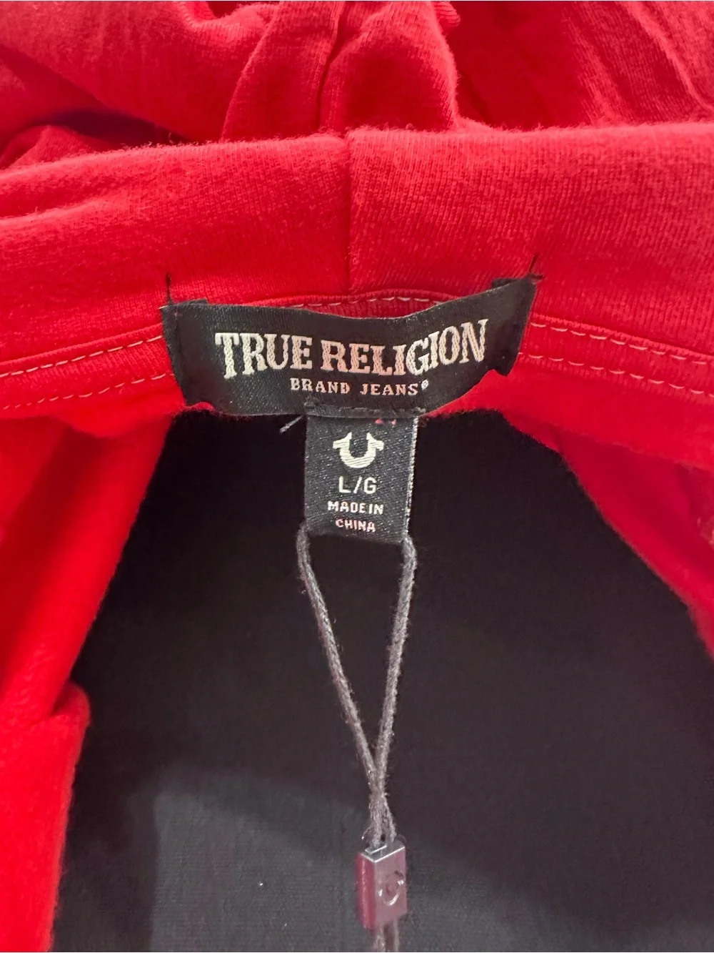 True Religion Red Full-Zip Hoodie with White Horseshoe